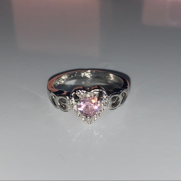 Silver Pink Topaz CZ Heart Ring - Picture 6 of 11